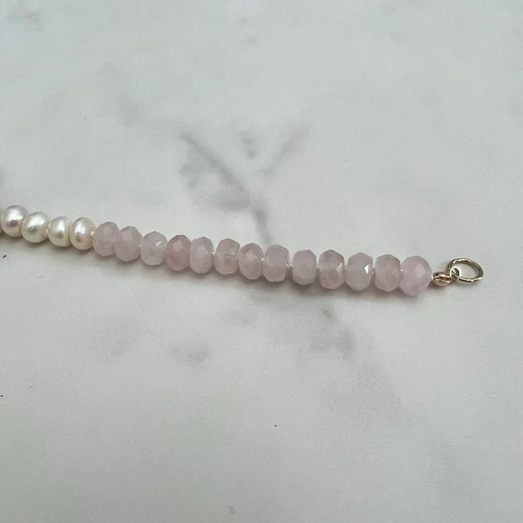 Pearl and Rose Quartz Hand Knotted Beaded Bracelet Gold Filled Clasp - Picture 7 of 9
